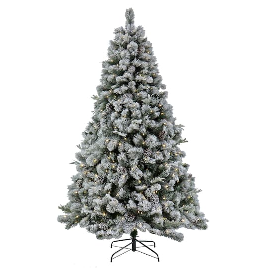 7.5ft. Pre-Lit Snowy Silver Hill Pine Artificial Christmas Tree, Warm White LED Lights